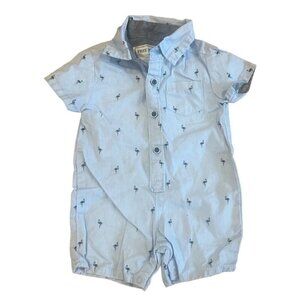 FREE PLANET Baby Boy Blue Flamingo Cotton One Piece Romper Size 0-3 Months